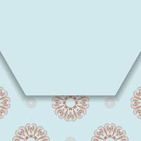 Aquamarine card with coral mandala pattern prepared for typography. vector