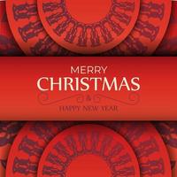 plantilla de folleto de saludo de feliz navidad y feliz año nuevo color rojo con adorno de lujo burdeos vector