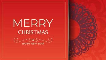 Red color merry christmas flyer with luxury burgundy ornament vector