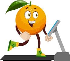 Orange on running machine, illustration, vector on white background.