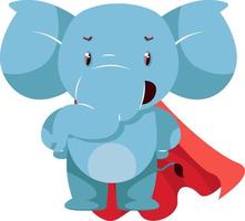 Elefante con capa roja, ilustración, vector sobre fondo blanco.