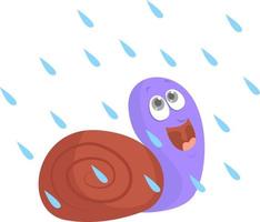 caracol en la lluvia, ilustración, vector sobre fondo blanco