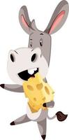 Donkey with cheese, illustration, vector on white background.