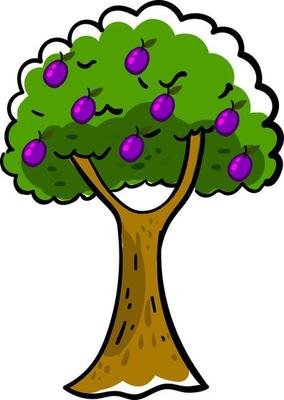 Plum tree, illustration, vector on white background