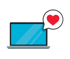 laptop computer with heart bubble chat png