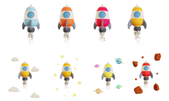 cartoon space rocket 3d renderings collection png