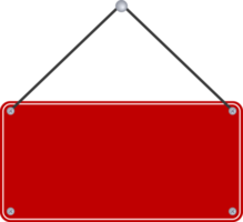 Blank red sign plate hanging on transparent background. png
