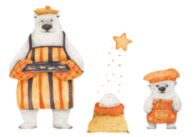 Father and son bears bake christmas cookies png