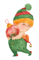 Christmas elf story, elf carries a Christmas ball png