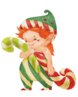 cuento de duende navideño, duende lleva dos bastones de caramelo png