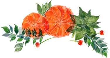 weihnachtsblumenvignette mit weihnachtsstern und orangen und winterzweigen png