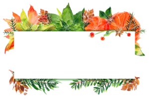 marco de acuarela de navidad con plantas de invierno png