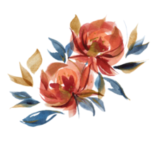 Watercolor bouquet of rose flowers in country cottege style. png