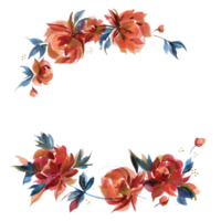 couronne de roses bleu et orange dans la tendance folk cottege png