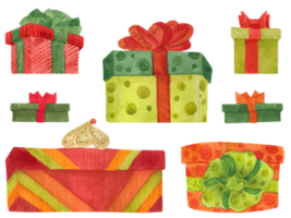Christmas gift boxes, watercolor illustration png