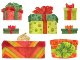 cajas de regalo de navidad, ilustración acuarela png