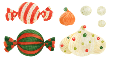 Kerstmis snoepgoed lolly en zefir, waterverf illustratie png