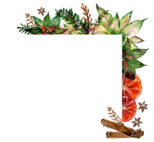 marco de coner de espacio de texto de navidad con flor de pascua de acuarela y cerveza y especias png