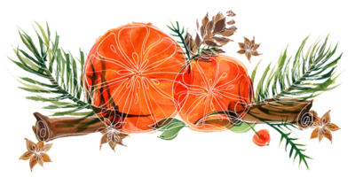 Christmas floral vignette with ale branches and oranges and spices png