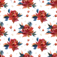 Watercolor seamles pattern of traditional folk rose flowers png