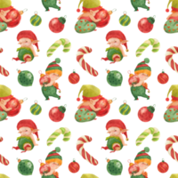 Christmas Elves Story seamless watercolor pattern png
