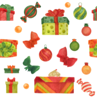 Christmas seamless watercolor pattern with sweets and gift boxes on a white png