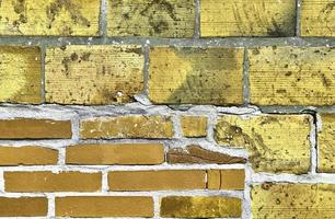 Detailed view at a colorful old and weathered brick wall texture as a panoramic background. photo