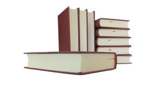 isolated stack of hardcover books on white background photo