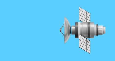 Satélite espacial con antena. estación de comunicación orbital inteligencia, investigación. representación 3d icono metálico realista sobre fondo de color con espacio para texto. foto