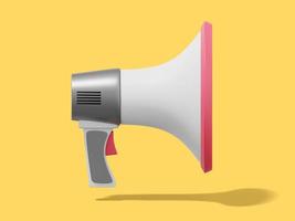 3d rendering. Realistic megaphone on a yellow background. Side view. photo