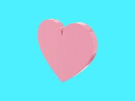 Flat heart. Pink single color. Symbol of love. On a monochrome blue background. Right side view. 3d rendering. photo