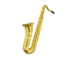 Saxophone gold metal, musical instrument, from side. 3d rendering. Icon on white background. photo