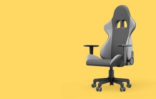 Realistic gaming armchair, side view. 3D rendering. Icon on yellow background, space for text. photo