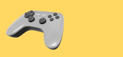 Realistic console game controller. Gray icon on yellow background with space for text. 3D rendering. photo