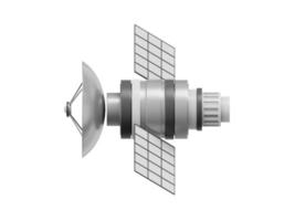 Satélite espacial con antena. estación de comunicación orbital inteligencia, investigación. representación 3d icono metálico realista sobre fondo blanco foto