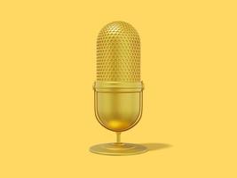 Modern Microphone. Minimalist cartoon. Gold icon on yellow background. 3D rendering. photo