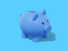 Blue piggy bank on blue background. Accumulation of savings icon. 3D rendering. photo