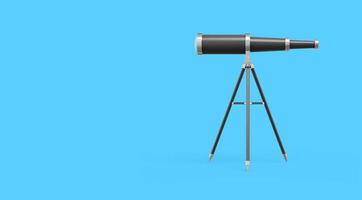 Realistic black telescope, side view. 3d rendering. Icon on blue background, space for text. photo