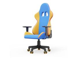 Multicolored gaming armchair, side view. 3D rendering. Icon on white background. photo