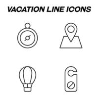 Minimalistic outline signs drawn in flat style. Editable stroke. Vector line icon set with symbols of compass, geotag on map, balloon, door hanger