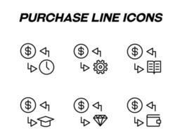 Monochrome signs in flat style for stores, shops, web sites. Editable stroke. Vector line icon set with symbols of money, education, technology and diamond exchange