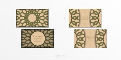 Template for print design of business cards in beige color with luxurious ornaments. Vector Business card preparation with place for your text and abstract patterns.