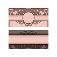 Greeting card in pink color with a mandala pattern for your congratulations. vector