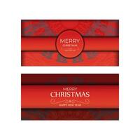 Greeting card Merry Christmas and Happy New Year Red color with vintage burgundy pattern vector