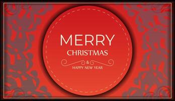 Template Greeting card Merry Christmas and Happy New Year Red color with vintage burgundy ornament vector
