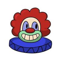 Bright clown mask in a red wig, vector illustration in cartoon style on a white background