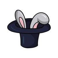 Magician is hat with rabbit ears, vector illustration in cartoon style on white background