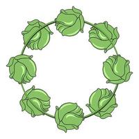 Round frame, ripe vegetables, green cabbage heads, copy space, vector illustration in cartoon style