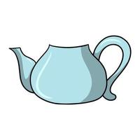 Round light blue ceramic kettle for boiling water, vector illustration in cartoon style on a white background