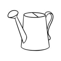Monochrome metal watering can for watering flowers, vector illustration in cartoon style on a white background